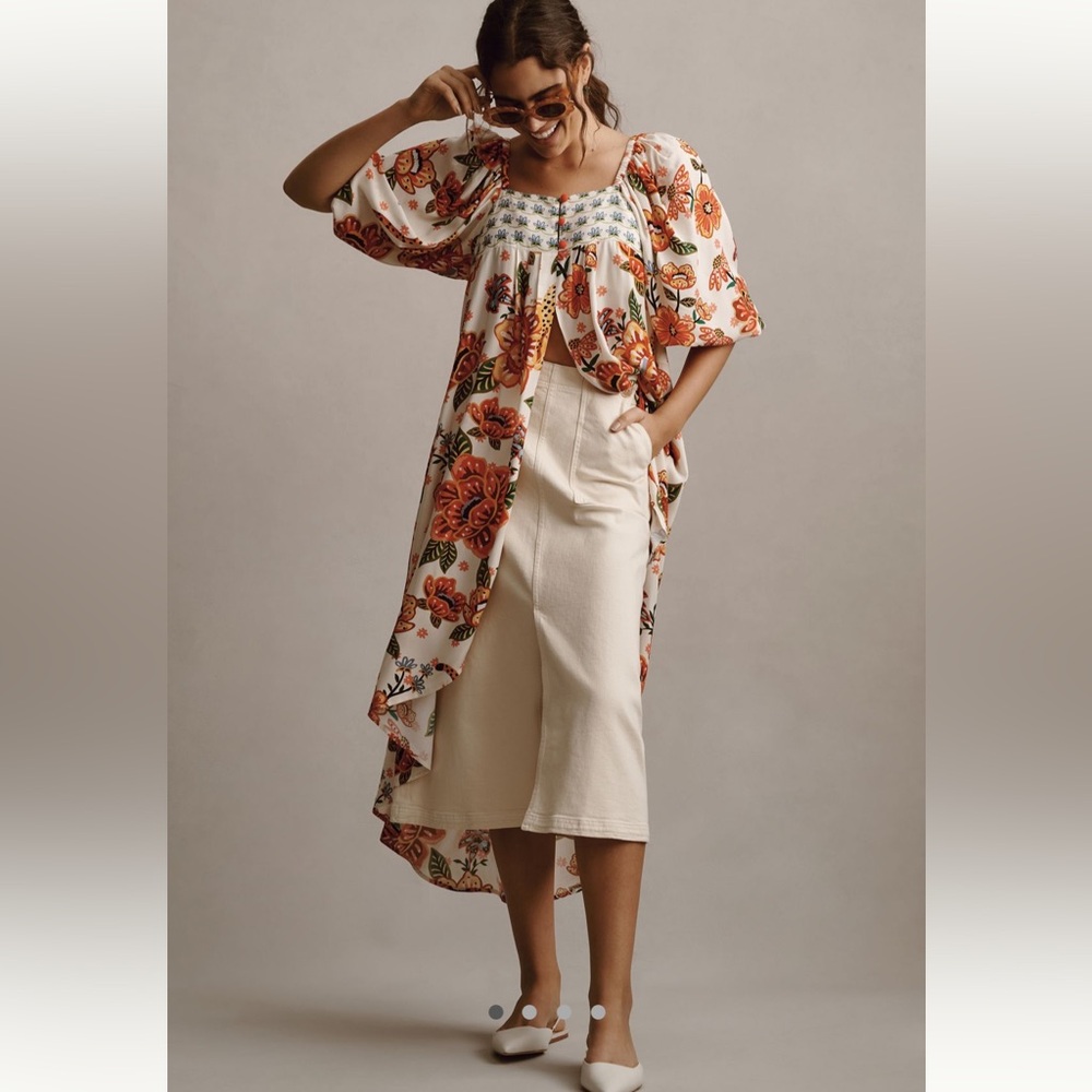 Pilcro Cream Midi Skirt with High Slit